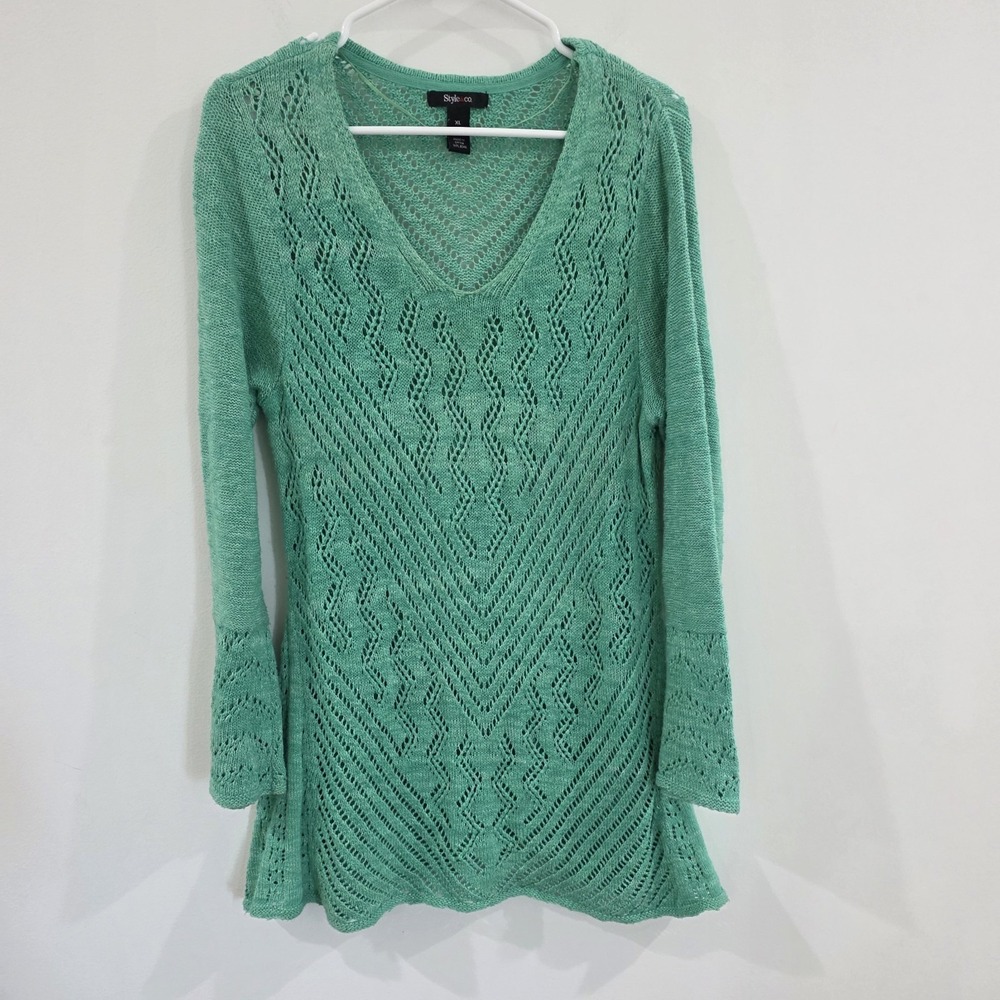 Womens Mini Dress Size‎ XL Green Crochet Sheer Beach Flare Cowgirl